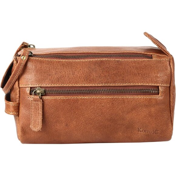 Unisex Chicago Tan Premium Buffalo Leather Toiletry Bag Travel Shaving kit - Picture 2 of 9